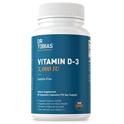 Dr. Tobias 维生素 D3 5000 IU,精华 适用于 健康 Bones,Teeth,和免疫 系统,加大 力量 维生素 D 补充剂,非转基因,90 胶囊,90 份