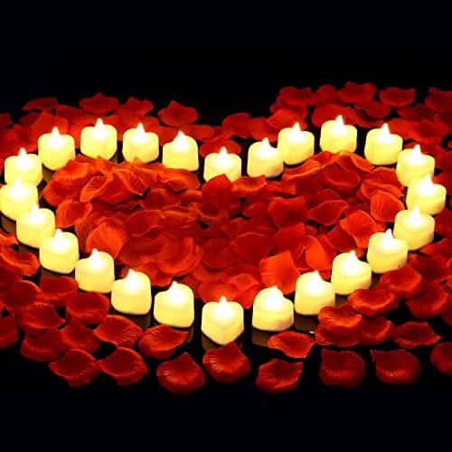 cridoz 2000 件 Artificial 玫瑰 Petals 带 24 件 LED 茶 灯 蜡烛,Romantic 装饰 Special 夜间 套 适用于 Valentine\'s 天,婚礼 Anniversary 或 桌子 Dcor