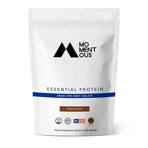Momentous 精华 Grass-Fed 乳清 蛋白 分离蛋白,24 份 每 Pouch 适用于 精华 Everyday Use,无麸质,NSF 认证 (Chocolate)