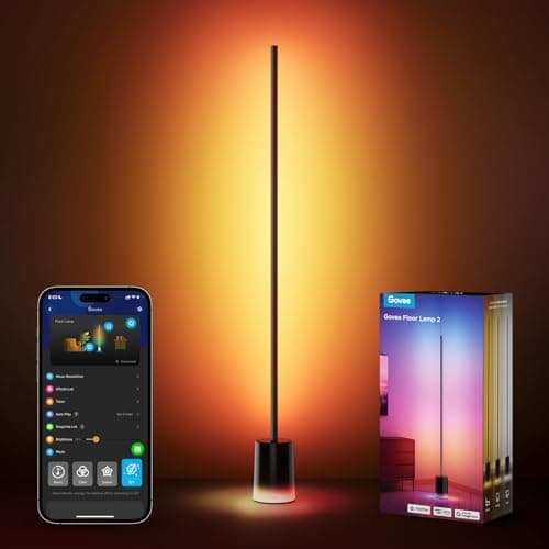 Govee 地板 灯 2 带 Matter,RGBIC 保暖 凉爽 白色 LED 地板 灯 适用 带 Alexa,1725lm Corner 地板 灯 带 Music Sync,Scene 模式,智能 地板 灯 适用于 卧室,客厅,Studio,黑色