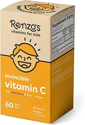Renzo\'s Invincible 维生素 C 适用于 儿童 带 Elderberry&Zinc-Dissolvable 儿童 维生素 适用于 免疫 支撑-60 Orange-调味 Melty Tabs