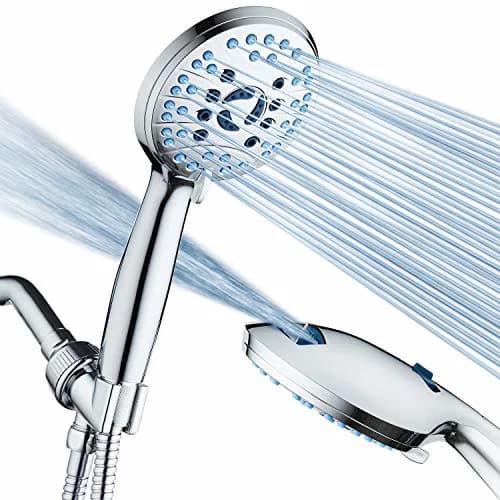 AquaCare 高 压力 8-模式 手持 花洒 头部-Anti-clog Nozzles,Built-内置 功率 清洗 to 清洁 浴缸,Tile&宠物,加大 长款 6英尺. 不锈钢 软管,墙面&Overhead Brackets