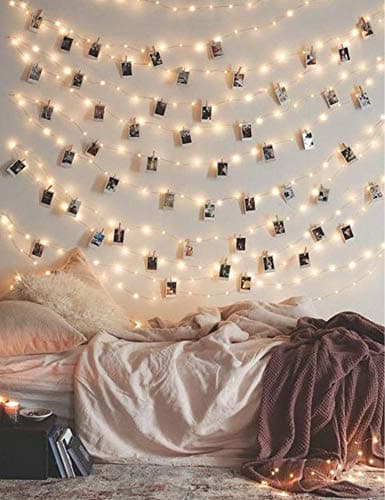 Photo 夹子 17英尺-50 LED Fairy String 灯 带 50 透明 Clips 适用于 悬挂式 图片,Photo String 灯 带 Clips-Perfect 宿舍 卧室 墙面 装饰 婚礼 装饰