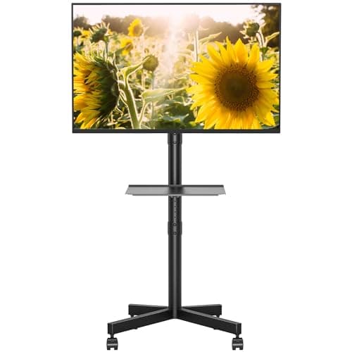 Mobile 电视 Cart 适用于 23-60 英寸 LED LCD Flat Curved Screens TVs,Rolling 电视 支架 带 Locking 轮子 Holds 高达 55磅,高度 可调节 便携式 地板 支架 带 媒体 架 托盘,最大 VESA 400x400mm