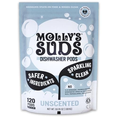 Molly\'s Suds 洗碗机 胶囊 | 天然 洗碗机 洗涤剂,Cuts Grease&Rinses 清洁 (Residue-免费) 适用于 Sparkling Dishes | 120 自动-Release Tabs (Unscented)