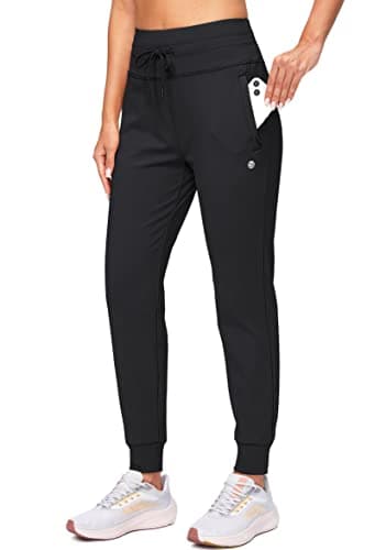 G Gradual 女士\'s 法兰绒 衬里 Joggers 高 高腰 水 Resistant 保温 冬季 Sweatpants 跑步 Hiking 口袋 (黑色,S)