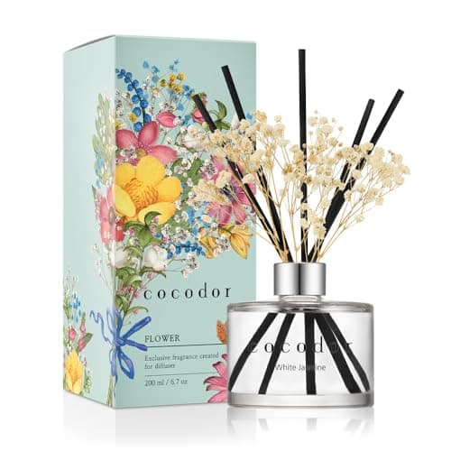 COCODOR Preserved Flower Reed 香薰机/白色 Jasmine/6.7盎司(200毫升)/1 装/家居&办公 装饰 Aromatherapy 香薰机 油 礼物 套