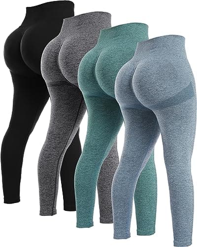 NORMOV 4 件 Butt Lifting 健身 打底裤 适用于 女士,Seamless 健身房 Scrunch Booty Lifting 套(黑色/蓝色/灰色/Forest 绿色,M)